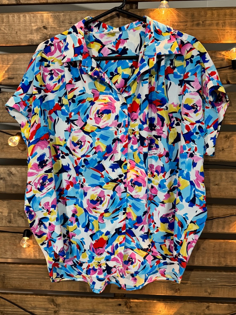 JODIFL Multicolor Floral Brushstroke Short-Sleeve Button Front Shirt
